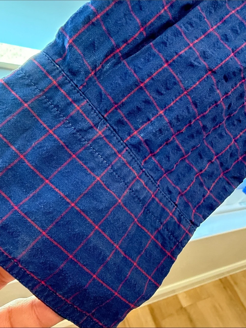 Massimo Dutti Navy Blue Shirt with Red Windowpane - Picture 2 of 4